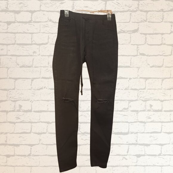 American Bazi Women's Size M Pull On Elastic Waist Distressed Stretch Jean Pants - Picture 1 of 7